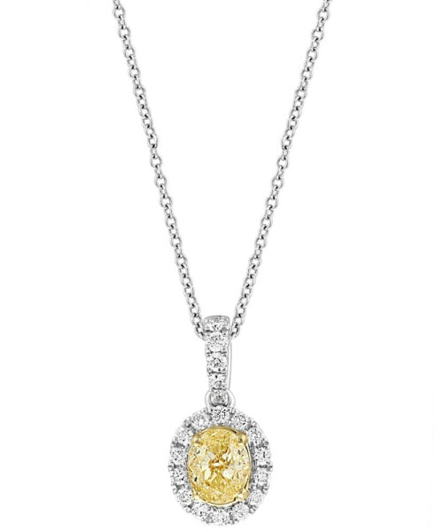 EFFY Collection eFFY® Yellow & White Diamond Halo 18" Pendant Necklace (3/8 ct. t.w.) in 14k Gold & White Gold