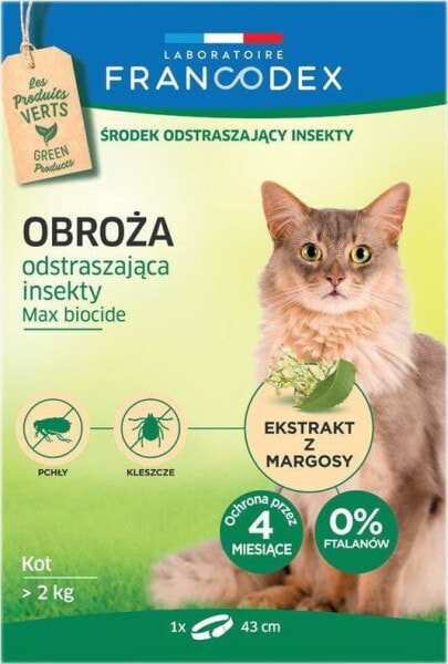 FRANCODEX FRANCODEX Obroża dla kotów powyżej 2 kg odstraszająca insekty - 4 miesiące ochrony, 43 cm