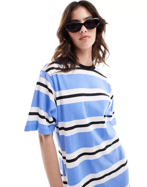 ASOS DESIGN oversized midaxi t-shirt dress in blue stripe