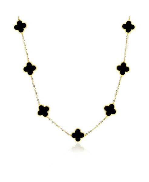 Small Onyx Clover Necklace 14K Gold