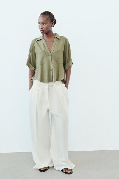 LINEN BLEND SHORT SLEEVE SHIRT