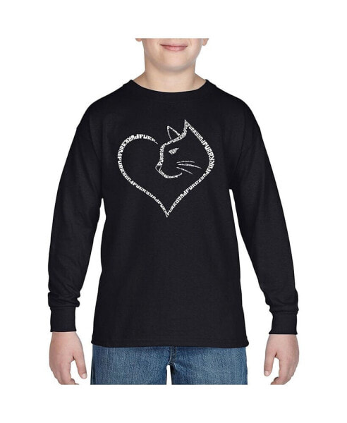 Cat Heart - Boy's Child Word Art Long Sleeve T-Shirt
