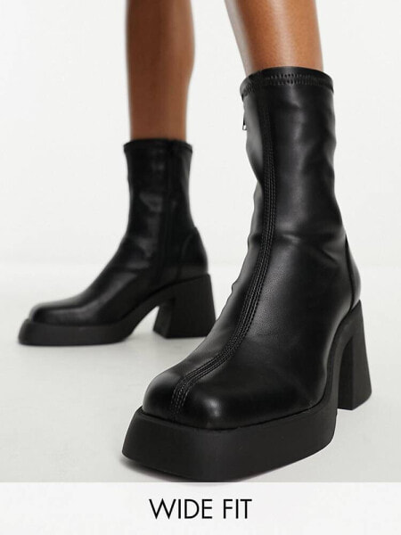 ASOS DESIGN Wide Fit Radiate mid-heel boots in black