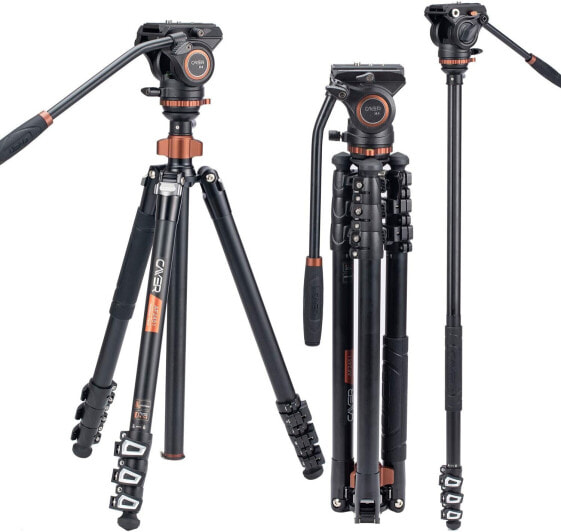 Professional Video Tripod Monopod Kit, Cayer AF2451 67 Inch Aluminium Telescopic Flip Lock Tripod with H4 Fluid Head and Removable Tripod Base for DSLR Cameras and Camcorders