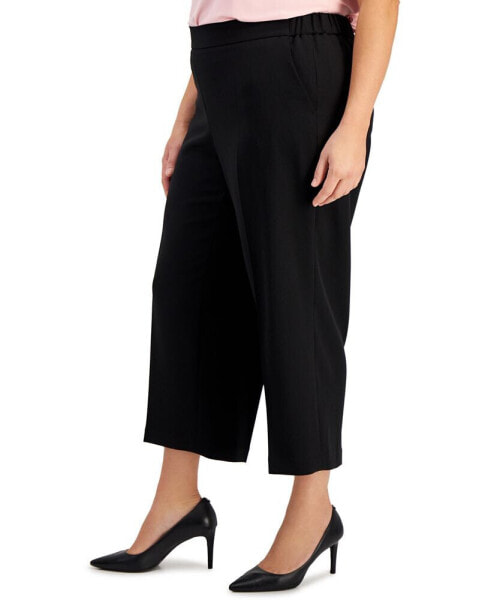 Plus Size Pull-On Straight-Leg Ankle Pants