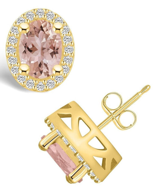 Morganite (2-1/3 ct. t.w.) and Diamond (3/8 ct. t.w.) Halo Stud Earrings in 14K Yellow Gold