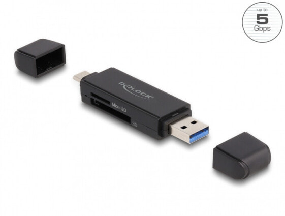 Delock 91004 - MicroSD (TransFlash) - SD - Black - USB 3.2 Gen 1 (3.1 Gen 1) Type-A/Type-C - 19 mm - 81 mm - 11 mm
