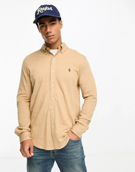 Polo Ralph Lauren icon logo pique shirt in camel marl