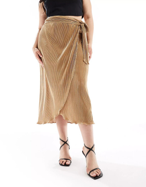 Never Fully Dressed Plus Jaspre plisse midi skirt in gold