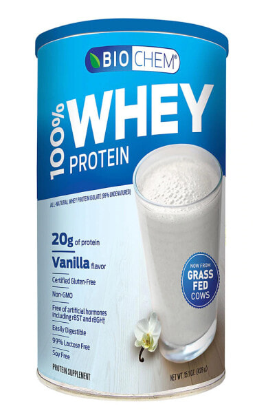 Biochem Sports Whey Protein Isolate Powder Усваиваемый изолят сывороточного протеина с ванильным вкусом  428 г