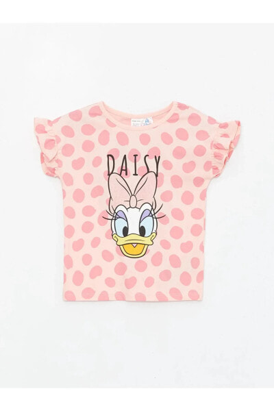 LCW baby Bisiklet Yaka Kısa Kollu Daisy Duck Baskılı Kız Bebek Tişört BAYQ