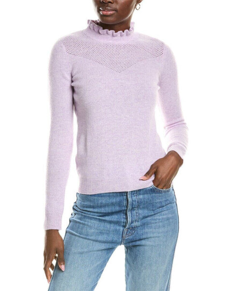 Sofiacashmere Ruffle Mock Neck Mesh Stitch Cashmere Sweater Women's