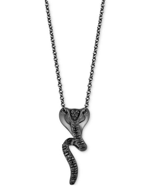 Black Diamond Jafar Snake Pendant Necklace (1/8 ct. t.w.) in Black Rhodium-Plated Sterling Silver, 16" + 2" extender