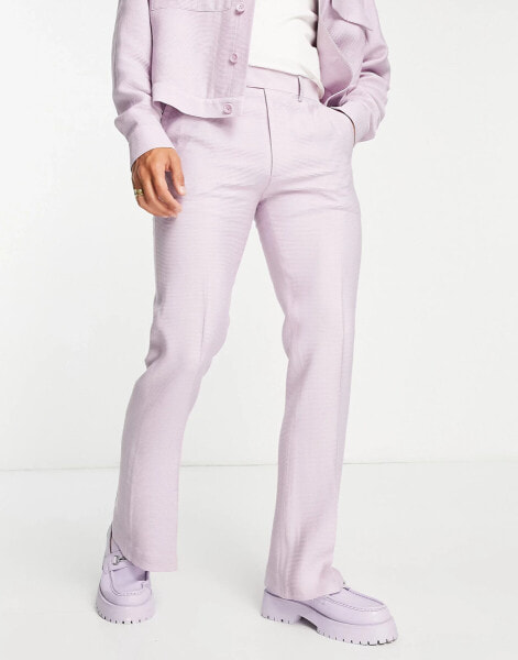 ASOS DESIGN smart co-ord skinny flare trousers in lilac crinkle