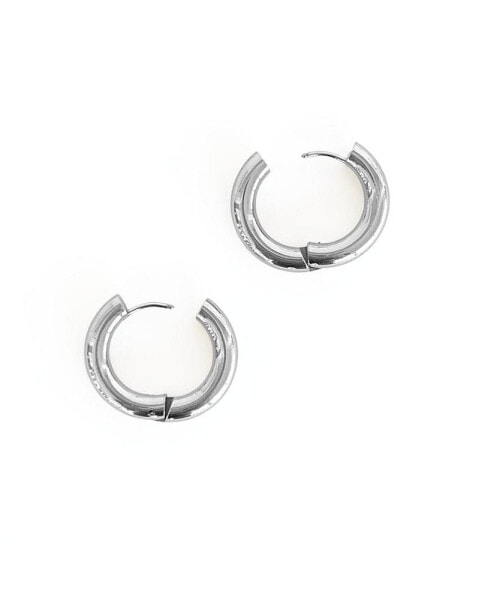 Thick Hoop Statement Earrings Silver