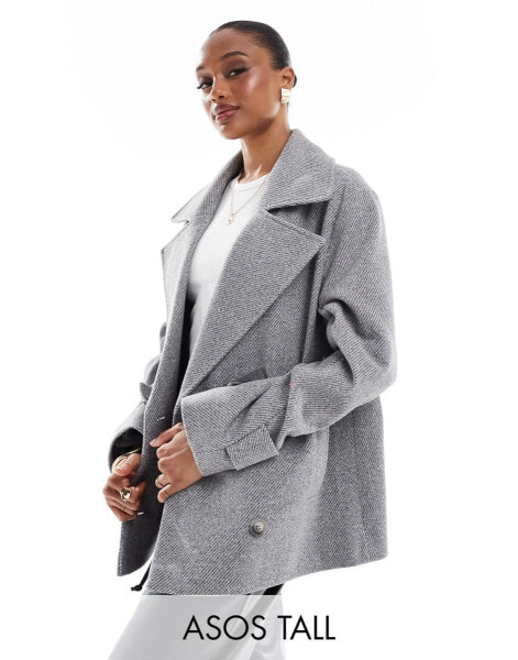 ASOS DESIGN Tall formal faux wool pea coat in grey