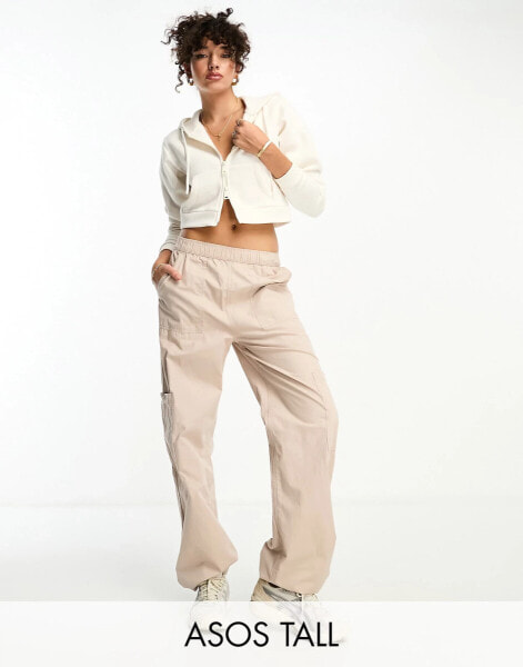 ASOS DESIGN Tall clean pull on cargo trouser in stone