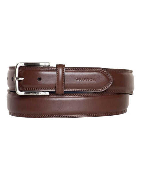 Men's Inlay Logo Signature Double Stitch Leather Belt