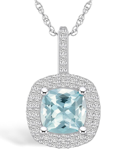 Aquamarine (2 Ct. T.W.) and Diamond (1/2 Ct. T.W.) Halo Pendant Necklace in 14K White Gold