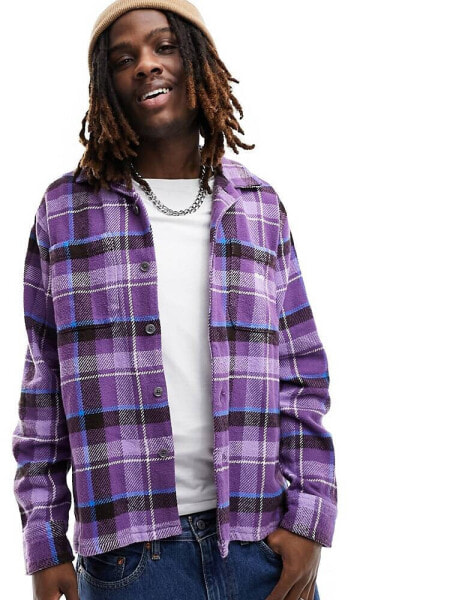 Obey ray plaid heavyweight shirt in purple