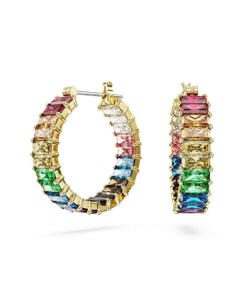 Multicolored Baguette Cut Gold-Tone Plated Matrix Hoop Earrings