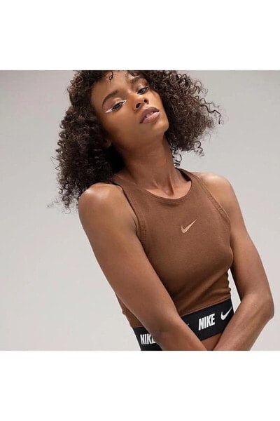 Sportswear Crop Tape Top Kadın Kahverengi Atlet