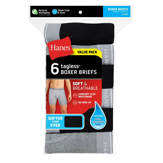 Lot of 6 Hanes Boxer Short Men L Multi Elastic Waist Built-In Pouch Support