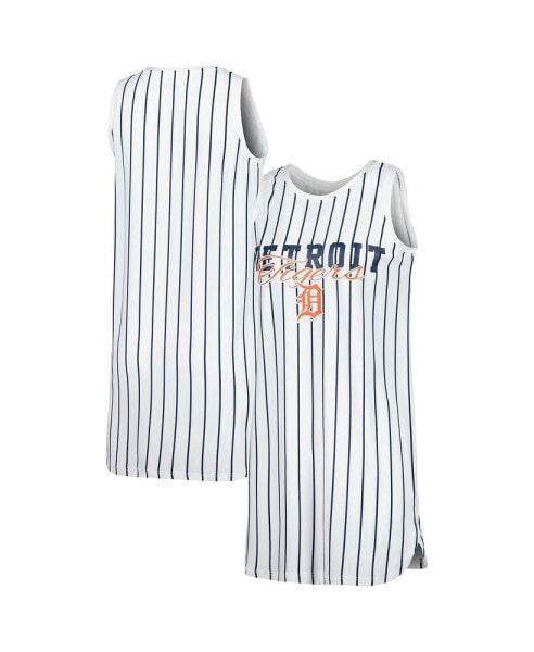 Women's White Detroit Tigers Reel Pinstripe Knit Sleeveless Nightshirt