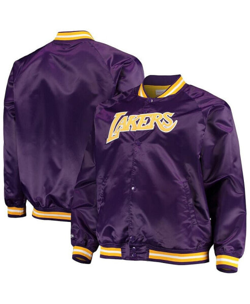 Men's Purple Los Angeles Lakers Big and Tall Hardwood Classics Raglan Satin Full-Snap Jacket