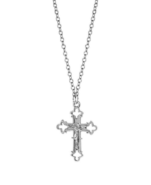Silver-Tone Crucifix Cross Necklace
