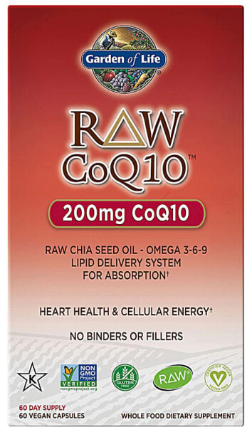 Garden of Life Raw CoQ10 Комплекс с коэнзимом, маслом семян чиа и омега 3-6-9 200 мг 60 веганских капсул