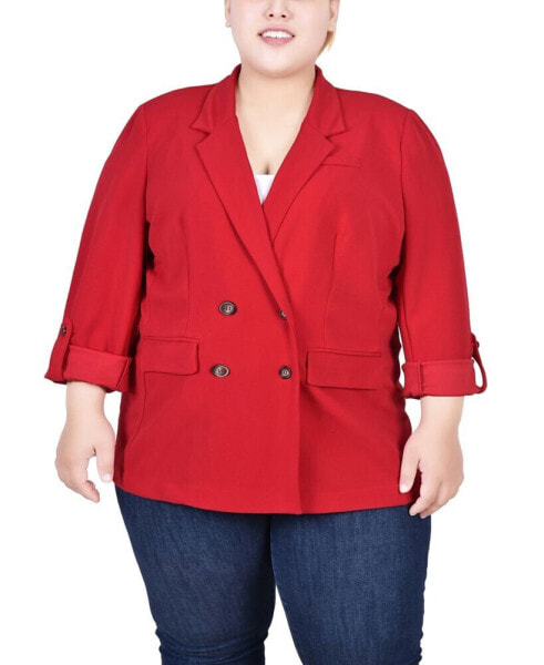 Plus Size Long Sleeve Double Breasted Crepe Blazer