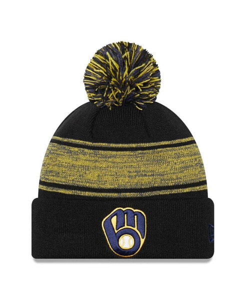 Men's Navy Milwaukee Brewers Chilled Cuffed Knit Hat with Pom