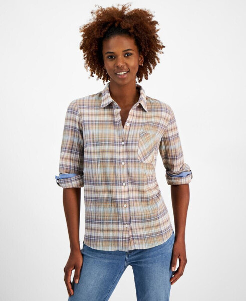 Women's Plaid Long-Sleeve Roll-Tab Shirt