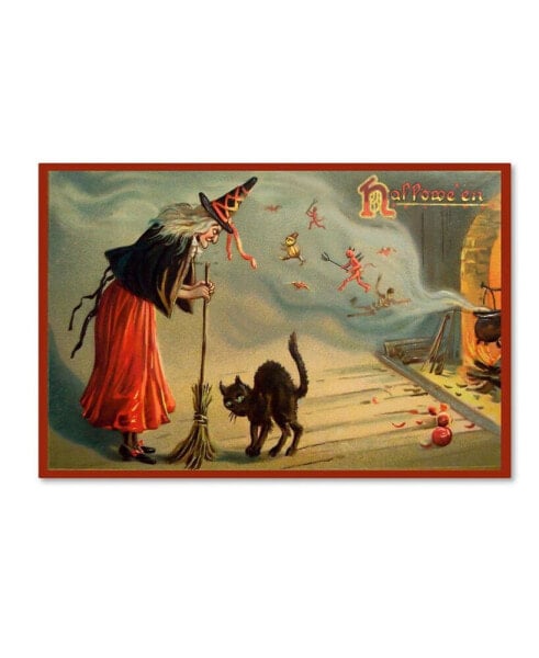 Vintage Apple Collection 'Halloween Witch And Cat' Canvas Art - 16" x 24"