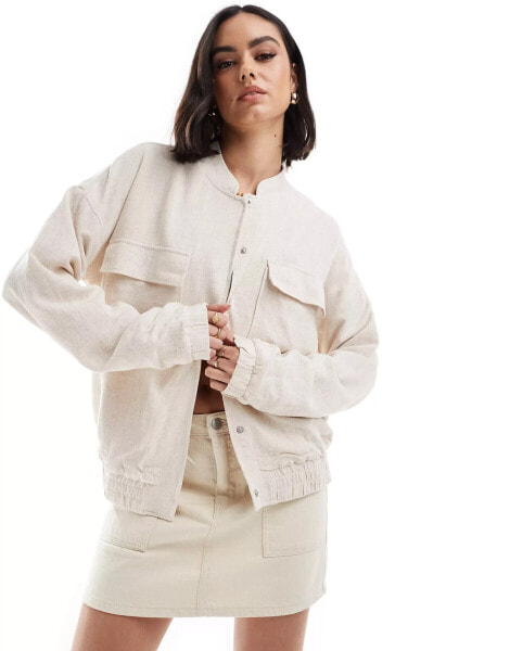 Vila linen touch bomber jacket in natural melange