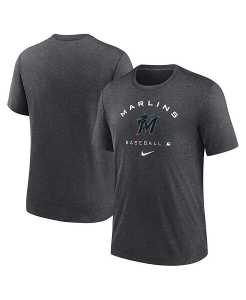 Men's Heathered Charcoal Miami Marlins Authentic Collection Tri-Blend Performance T-shirt