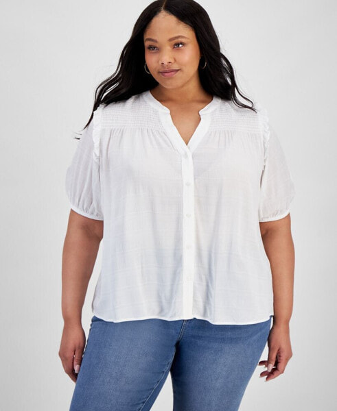 Plus Size Short-Sleeve Smocked-Yoke Top