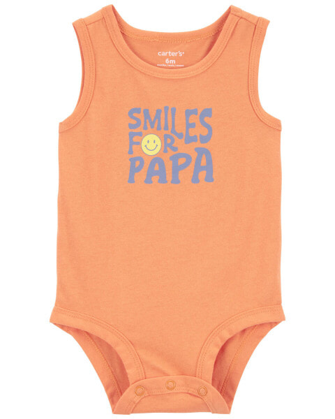 Baby 'Smiles For Papa' Sleeveless Bodysuit 12M