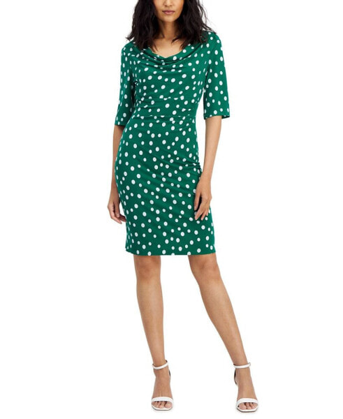 Women's Polka-Dot Drape-Neck Sheath Dress