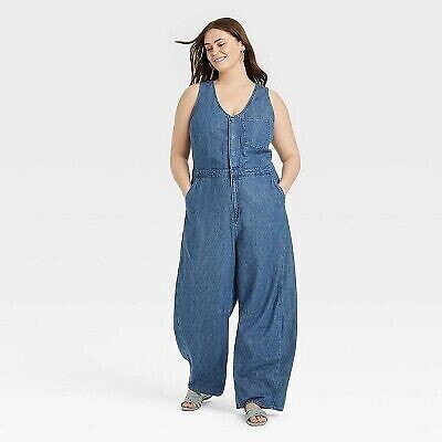 Women's Curved Leg Denim Jumpsuit - Universal Thread Medium Wash 24