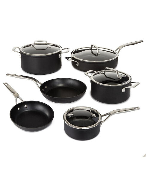 Essentials 10Pc Non-stick Hard Anodized Cookware Set With Glass lid, Black