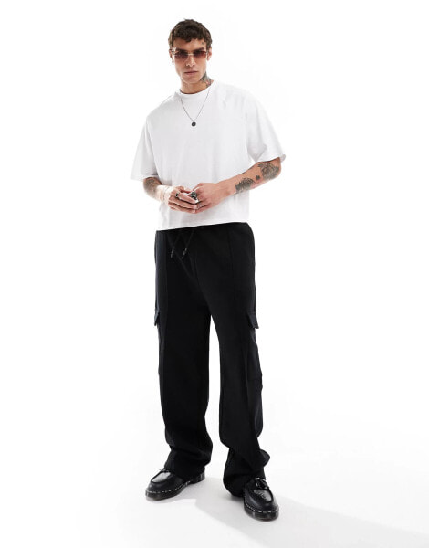 ASOS DESIGN heavyweight smart cargo joggers in black