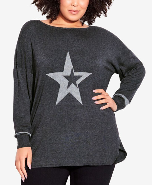 Plus Size Abstract Star Long Sleeve Sweater
