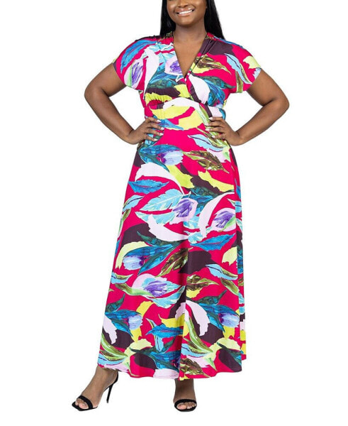 Plus Size V Neck Empire Cap Sleeve Maxi Dress