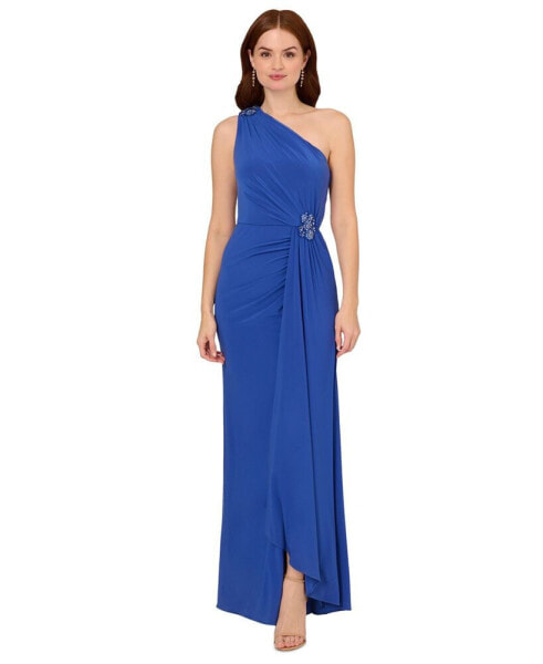 Petite One-Shoulder Draped Jersey Gown
