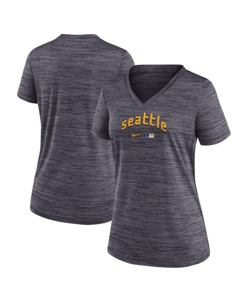 Women's Heather Charcoal Seattle Mariners 2023 City Connect Velocity Practice Performance V-Neck T-shirt