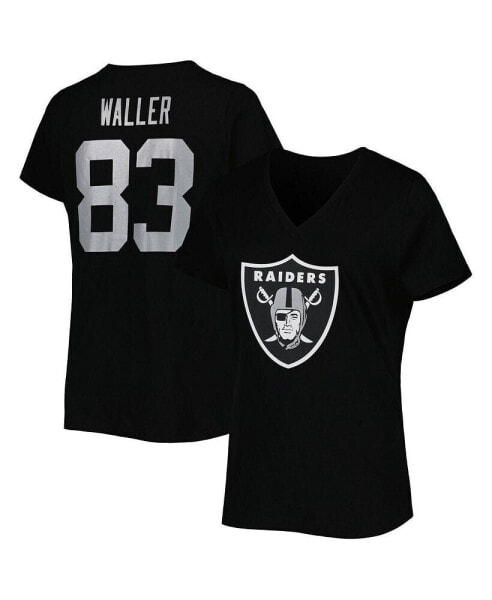 Women's Darren Waller Black Las Vegas Raiders Plus Size Player Name and Number V-Neck T-shirt