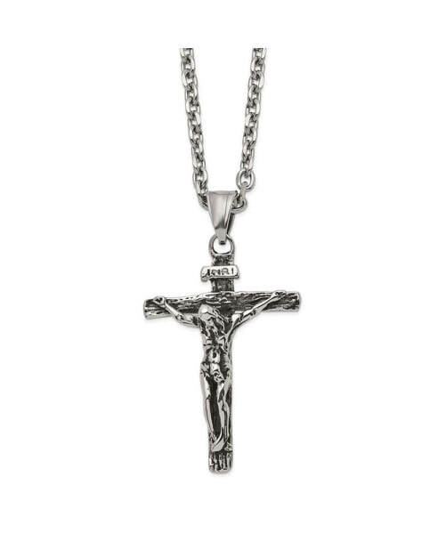 Chisel antiqued INRI Crucifix Pendant Cable Chain Necklace