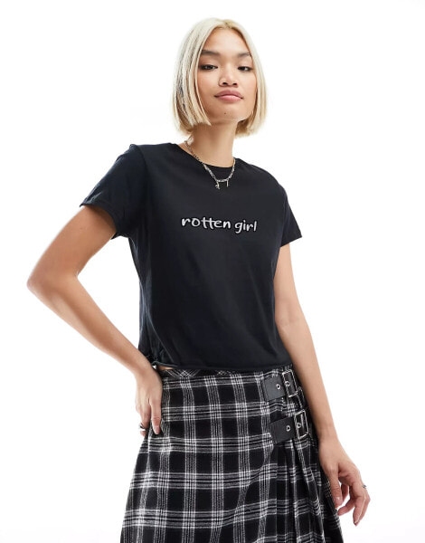 ASOS DESIGN baby tee with slogan graphic in black